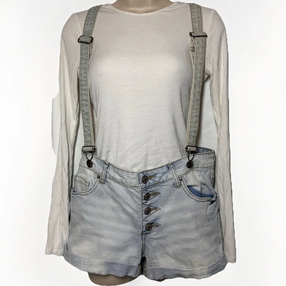 BDG Urban Outfitters Jean Shorts Denim Mid Shortie Bib Suspenders Shortalls 28
